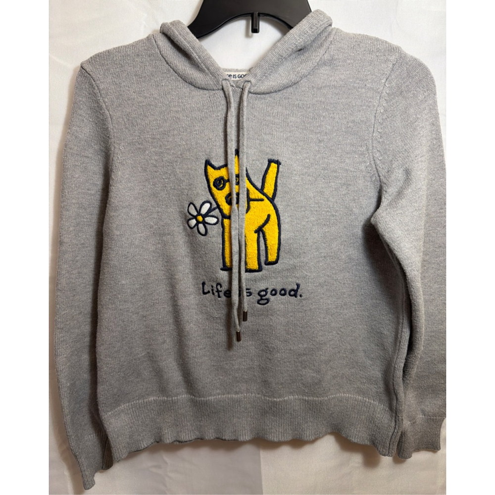 Life Is Good Jake Dog Sweater Hoodie Gray Embroidered Logo Pullover Size Small